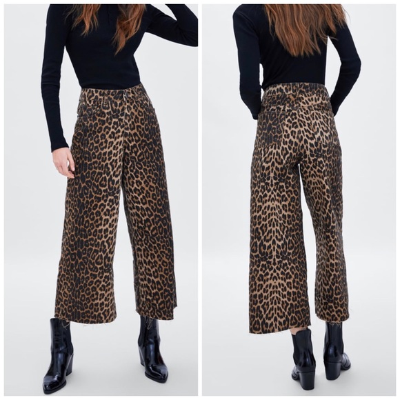 Zara Denim - NEW Zara Leopard Mid-Rise Wide Leg Culotte Jeans